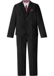 Garnitur + koszula + krawat (4 części). Czarne koszule dla chłopców bonprix, bez wzorów, bez kołnierzyka, bez ramiączek. Za 279.99 zł.