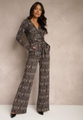 Brązowy Kopertowy Kombinezon Zdobiony Ornamentalnym Wzorem Mesiera. Brązowe sukienki damskie Renee, na co dzień, na zimę, l, z aplikacjami, eleganckie, bez kołnierzyka, bez ramiączek, kopertowe. Za 129.99 zł.