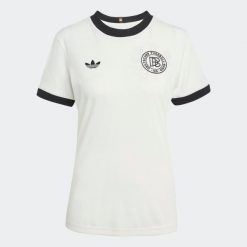 Koszulka piłkarska damska ADIDAS Niemcy „125 lat” domowa. Koszulki sportowe damskie Adidas, l, bez wzorów, sportowe, bez kołnierzyka. Za 459.99 zł.