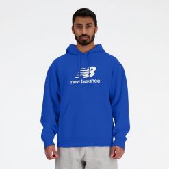 Bluza męska New Balance MT41501BUL – niebieska. Niebieskie bluzy męskie New Balance, m, z aplikacjami, z bawełny, bez kaptura. Za 149.99 zł.