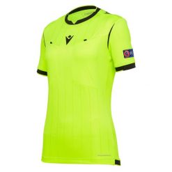 Koszulka sędziowska damska Macron UEFA 2019. Żółte koszulki sportowe damskie Macron, l, bez wzorów, z materiału, bez kołnierzyka, bez ramiączek, do piłki nożnej. Za 237.50 zł.