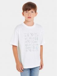 Calvin Klein Jeans T-Shirt Inst Ck Aop IB0IB02106 Biały Boxy Fit. Białe t-shirty dla chłopców Calvin Klein Jeans, bez wzorów, z bawełny, bez ramiączek. Za 169.99 zł.