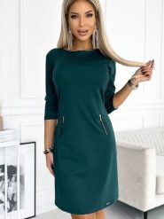 Sukienka Model Mary 420-5 Bottle Green - Numoco. Zielone sukienki damskie NUMOCO, l, bez wzorów, z wiskozy, klasyczne, bez kołnierzyka, bez ramiączek, trapezowe. Za 225.01 zł.