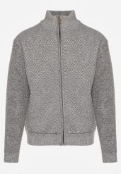 Szary Kardigan w Jodełkę na Suwak z Polarową Wyściółką Iwedara. Szare kardigany męskie Born2be, l, bez wzorów, z jeansu, sportowe. Za 89.99 zł.