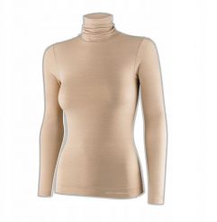 LS1627W Koszulka damska z golfem COMFORT MERINO beżowy XL. Brązowe t-shirty damskie Brubeck, xl, bez wzorów, bez kołnierzyka. Za 263.92 zł.