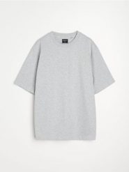 Bluza z krótkim rękawem z dzianiny terry - szary. Szare bluzy męskie Sinsay, l, bez wzorów, z dzianiny, bez kaptura. Za 39.99 zł.