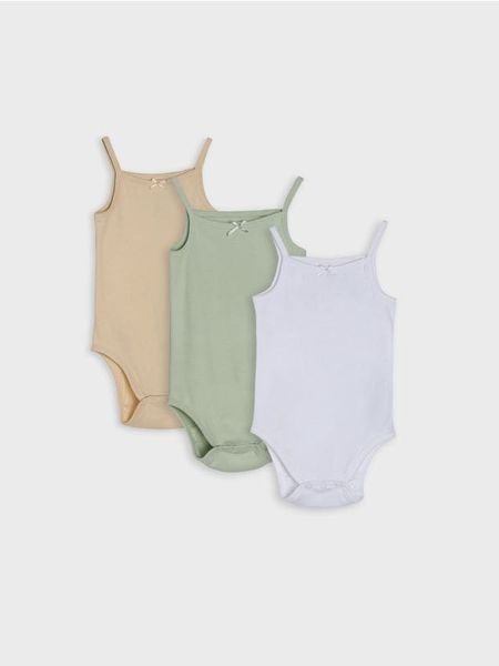 Bawełniane body 3 pack - zielony. Zielone body niemowlęce Sinsay, bez wzorów, z bawełny, bez ramiączek. Za 22.99 zł.