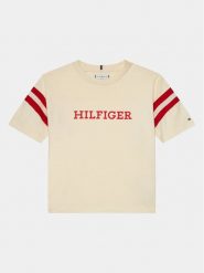 Tommy Hilfiger T-Shirt Monotype Varsity KG0KG07717 D Beżowy Relaxed Fit. Brązowe t-shirty i topy dla dziewczynek Tommy Hilfiger, bez wzorów, z bawełny, bez ramiączek. Za 169.99 zł.