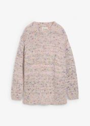 Oversize’owy sweter z włóczki bouclé. Czerwone swetry damskie bonprix, bez wzorów, bez kołnierzyka, bez ramiączek, bez kaptura. Za 127.99 zł.