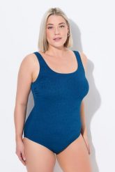 Damskie Kostium kąpielowy pawie bez miękkich miseczek okrągły dekolt. Niebieskie kostiumy jednoczęściowe damskie Ulla Popken, plus size, bez wzorów, z elastanu, sportowe, plus size, do pływania. Za 191.99 zł.