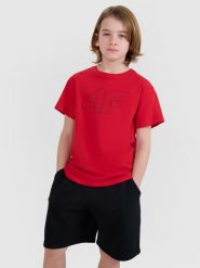 4F T-shirt oversize z nadrukiem chłopięcy - czerwony 140 (9-10 lat). Czerwone t-shirty dla chłopców 4f, bez wzorów, z bawełny, bez ramiączek. Za 39.99 zł.