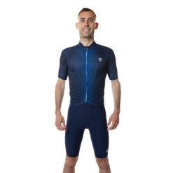 Koszulka rowerowa męska Unica granatowa. Niebieskie buty sportowe męskie C-LAB, bez zapięcia, rowerowe. W wyprzedaży za 296.25 zł.