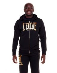 Męska bluza z kapturem i zamkiem błyskawicznym w kolorze złotym. Czarne bluzy męskie LEONE 1947 APPAREL, l, bez wzorów, z bawełny, z kapturem, na fitness i siłownię. Za 191.00 zł.