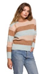 Ciepły Sweter w Bloki Kolorystyczne - Model 2. Swetry damskie MOE, l, bez wzorów, z materiału, bez kołnierzyka, bez ramiączek, bez kaptura. Za 214.90 zł.