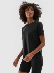 4F Koszulka treningowa oversize szybkoschnąca damska - czarna XL. Czarne koszulki sportowe damskie 4f, xl, bez wzorów, z dzianiny, bez kołnierzyka, bez ramiączek, na fitness i siłownię. Za 79.99 zł.