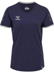 Koszulka bawełniana hummel CIMA T-SHIRT damska. Niebieskie koszulki sportowe damskie Hummel, xl, bez wzorów, z bawełny, bez kołnierzyka, bez ramiączek, na fitness i siłownię. Za 95.99 zł.