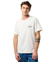 MESKA KOSZULKA WRANGLER SMALL AMERICANA TEE WORN WHITE 112371409. Białe t-shirty męskie Wrangler, xl, bez wzorów, bez kołnierzyka. Za 79.99 zł.