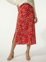 Wiskozowa spódnica midi z rozcięciami po bokach - czerwony. Czerwone spódnice damskie Sinsay, l, bez wzorów, z wiskozy, midi. Za 29.99 zł.