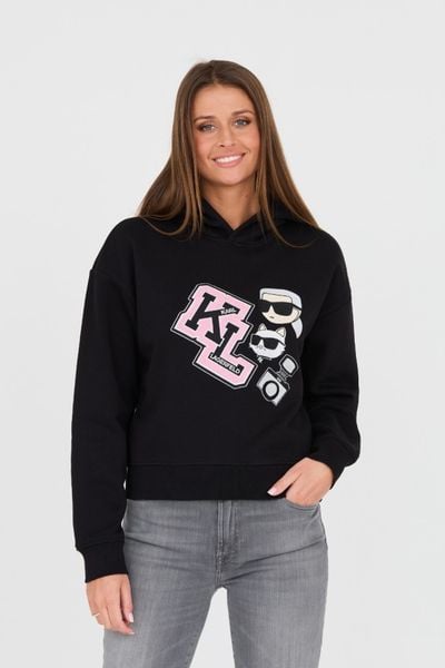 KARL LAGERFELD Czarna damska bluza z kapturem Ikonik, Rozmiar L. Czarne bluzy damskie KARL LAGERFELD, l, bez wzorów, z kapturem. W wyprzedaży za 499.99 zł.