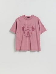 Bawełniany t-shirt Mickey Mouse - pastelowy róż. Czerwone t-shirty damskie Reserved, l, bez wzorów, z bawełny, bez kołnierzyka. Za 79.99 zł.