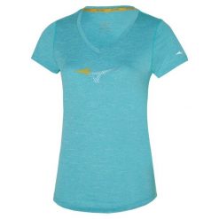 Koszulka do biegania damska Mizuno Impusle Core RB Tee. Niebieskie koszulki sportowe damskie Mizuno, s, bez wzorów, ze skóry, bez kołnierzyka, bez ramiączek, do biegania. Za 66.99 zł.