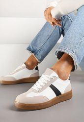 Biało-Czarne Sneakersy Tenisówki z Geometrycznym Wzorem Hanivra. Białe obuwie sportowe damskie Renee, bez wzorów, z jeansu, sportowe, bez zapięcia. Za 74.99 zł.