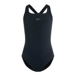 Dziewczęcy jednoczęściowy kostium kąpielowy Speedo Eco+ Medalist. Czarne stroje kąpielowe dla dziewczynek Speedo, bez wzorów, z materiału. Za 167.00 zł.