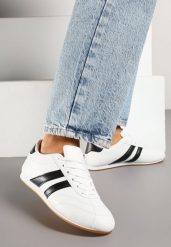 Biało-Czarne Sznurowane Sneakersy w Stylu Tenisówek Liavessa. Białe obuwie sportowe damskie Born2be, bez wzorów, z jeansu, tenisowe. Za 84.99 zł.