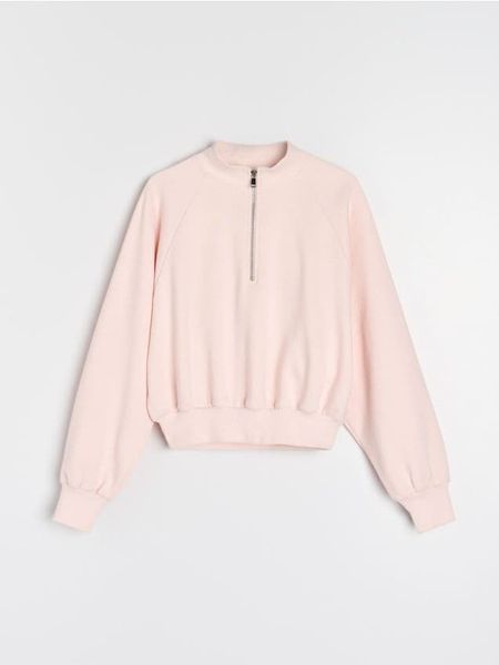 Bluza ze stójką - różowy. Czerwone bluzy damskie Sinsay, l, bez wzorów, bez kaptura. Za 39.99 zł.