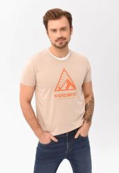 Bawełniany t-shirt T-PIK. Brązowe t-shirty męskie Volcano, m, bez wzorów, z bawełny, klasyczne, bez kołnierzyka. Za 59.99 zł.