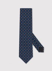 PAKO LORENTE – Wzorzysty granatowy krawat. Niebieskie krawaty i muchy Pako Lorente, bez wzorów, z mikrofibry. Za 39.99 zł.