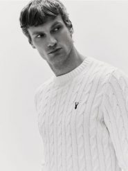 Sweter ze świątecznym wzorem - złamana biel. Swetry przez głowę męskie Reserved, l, bez wzorów, z bawełny, bez kołnierzyka. Za 139.99 zł.