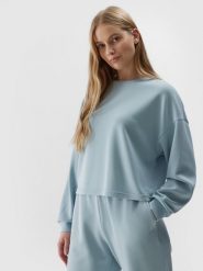 4F Bluza dresowa nierozpinana z dodatkiem modalu damska - niebieska XL. Niebieskie bluzy sportowe damskie 4f, l, bez wzorów, z dresówki, bez kaptura. W wyprzedaży za 79.99 zł.