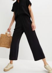 Spodnie culotte muślinowe z bawełny. Czarne spodnie materiałowe damskie bonprix, bez wzorów, z bawełny. Za 112.99 zł.