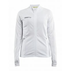 Bluza treningowa damska Craft Evolve Full Zip. Białe bluzy sportowe damskie Craft, bez wzorów, bez kaptura, na fitness i siłownię. Za 256.00 zł.