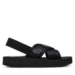 Sandały LOVE MOSCHINO. Czarne sandały damskie Love Moschino, bez wzorów, bez obcasa, na płaskiej podeszwie, bez zapięcia. Za 609.99 zł.