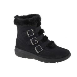 Buty zimowe damskie, Glacial Ultra - Buckle Up. Czarne obuwie sportowe damskie Skechers, bez wzorów, z materiału. Za 199.99 zł.