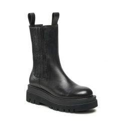 Botki GINO ROSSI. Czarne botki damskie Gino Rossi, bez obcasa, na słupku, bez zapięcia. Za 238.99 zł.