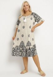 Ciemnoszara Wiskozowa Sukienka w Stylu Boho z Frędzlami i Falbankami Korilia. Szare sukienki damskie Born2be, na spotkanie biznesowe, na lato, plus size, bez wzorów, z wiskozy, boho, bez kołnierzyka, plus size, bez ramiączek, midi, rozkloszowane. Za 89.99 zł.