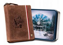 Portfel skórzany patriotyczny Peterson [DH] PTN 340PW-01 2-1-4 brązowy. Brązowe portfele męskie Peterson, bez wzorów, z nubiku. Za 104.00 zł.