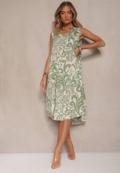 Zielona Sukienka z Bawełny z Motywem Paisley Zivanae. Zielone sukienki damskie Renee, na co dzień, na lato, l, bez wzorów, z bawełny, eleganckie, bez kołnierzyka, bez ramiączek, midi, proste. Za 49.99 zł.