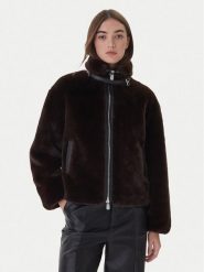 PINKO Futro 106013 A1ZM Brązowy Regular Fit. Brązowe płaszcze damskie Pinko, bez wzorów, z futra, bez kaptura. Za 1,739.00 zł.