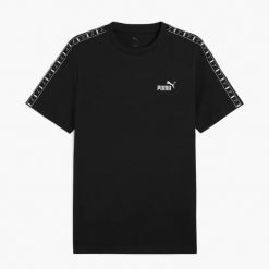 Puma Koszulka Ess Tape 68467401. Czarne koszulki sportowe męskie Puma, m, bez wzorów, z bawełny, bez kołnierzyka, bez ramiączek, na fitness i siłownię. Za 99.00 zł.
