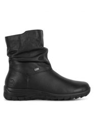 Rieker Botki Z7193-00 Czarny. Czarne botki damskie Rieker, ze skóry, bez obcasa, na płaskiej podeszwie, bez zapięcia. Za 279.99 zł.