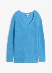 Prążkowany sweter z czystej bawełny. Brązowe swetry damskie bonprix, bez wzorów, z bawełny, bez kołnierzyka, bez ramiączek, bez kaptura. Za 117.99 zł.