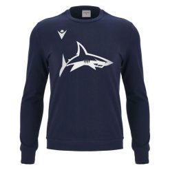 Bluza Sale Sharks 2024/25. Niebieskie bluzy męskie Macron, bez wzorów, z dresówki, bez kaptura. Za 311.00 zł.