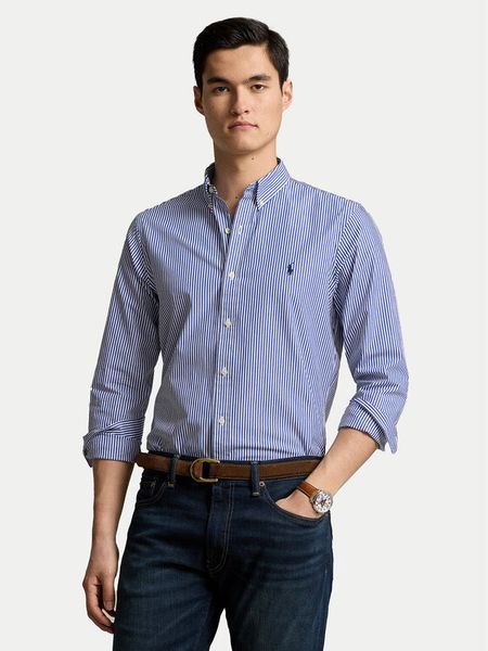 Polo Ralph Lauren Koszula 710928254008 Niebieski Slim Fit. Niebieskie koszule męskie Polo Ralph Lauren, m, bez wzorów, bez kołnierzyka, bez ramiączek. Za 689.99 zł.