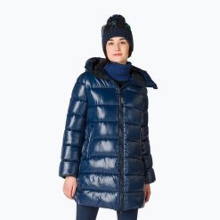 Płaszcz puchowy damski Rossignol Shiny Parka. Niebieskie parki damskie Rossignol, l, bez wzorów, z materiału, eleganckie, bez kaptura. Za 629.99 zł.