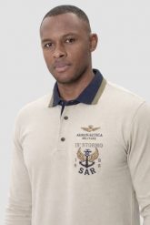 AERONAUTICA MILITARE Beżowy bawełniany męski longsleeve polo, Rozmiar 3XL. Brązowe koszulki polo męskie Aeronautica Militare, m, bez wzorów, z bawełny, sportowe, bez ramiączek. W wyprzedaży za 346.99 zł.