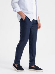Spodnie męskie klasyczne chino SLIM FIT - granatowe V1 OM-PACP-0182 - XXL. Niebieskie spodnie materiałowe męskie Ombre Clothing, l, bez wzorów, z poliesteru, klasyczne. Za 143.99 zł.